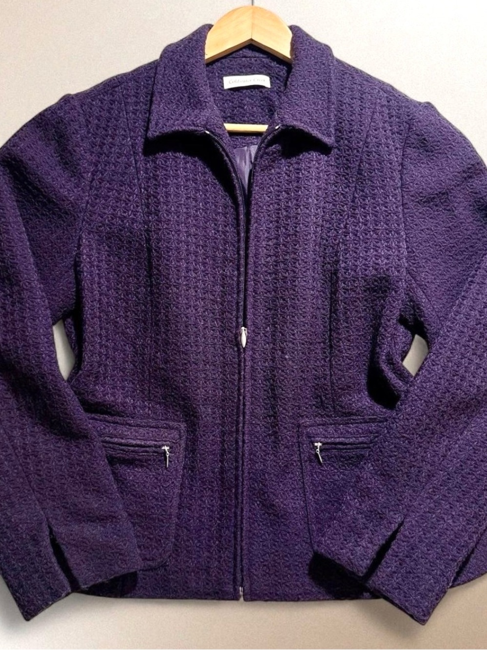 Coldwater Creek Plum Textured Jacket Petite 10 Zip Front Blazer